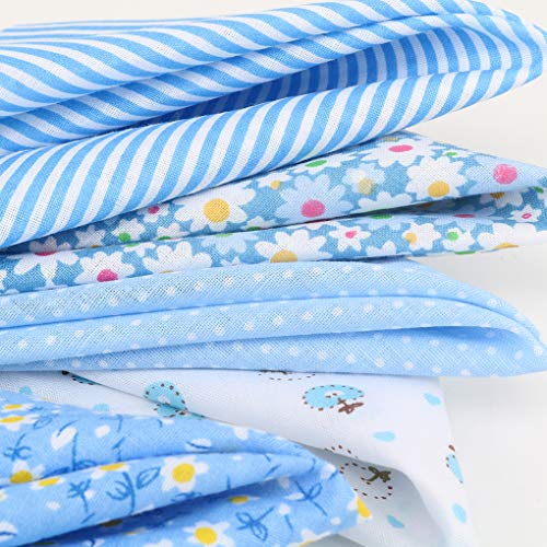 LUFA 7pcs Serie Azul de algodón de Tela de Flores patrón Floral de Costura de Material Textil para Cama de Remiendo de Bricolaje