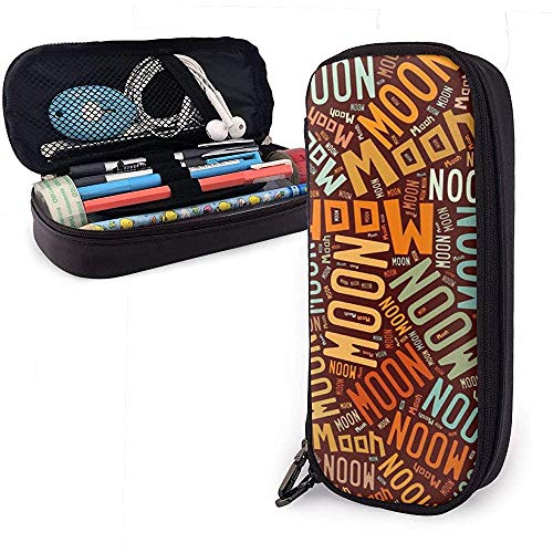 Luna - Apellido americano Estuche de cuero de alta capacidad Estuche de lápices Estuche de lápices Organizador Titular Bolígrafo de maquillaje universitario Estuche de papelería para estudiantes