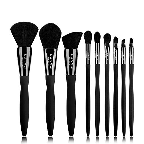 LUNACI Barcelona Brochas Maquillaje profesional 9 Piezas, Set de Brochas de Maquillaje Con La Proteína Natural (Caseína, Soja), Suave de Alta Calidad, Con Diamante brillo y Bolsa, Make Up Brush Set