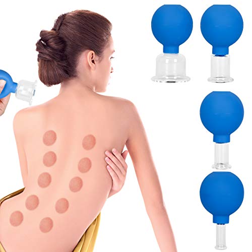 Lunata (Upgrade 2020) SET 4x Juego de Ventosas con Bola de Succión,Ø 15, Ø 25, Ø 35, Ø 55,Ventosa anticelulitica, Ventosas para un Masaje profesional