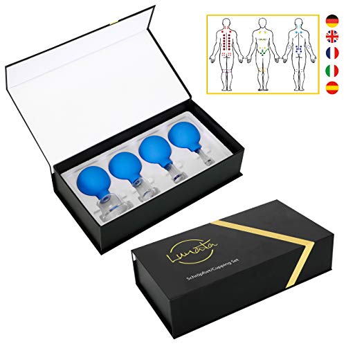 Lunata (Upgrade 2020) SET 4x Juego de Ventosas con Bola de Succión,Ø 15, Ø 25, Ø 35, Ø 55,Ventosa anticelulitica, Ventosas para un Masaje profesional