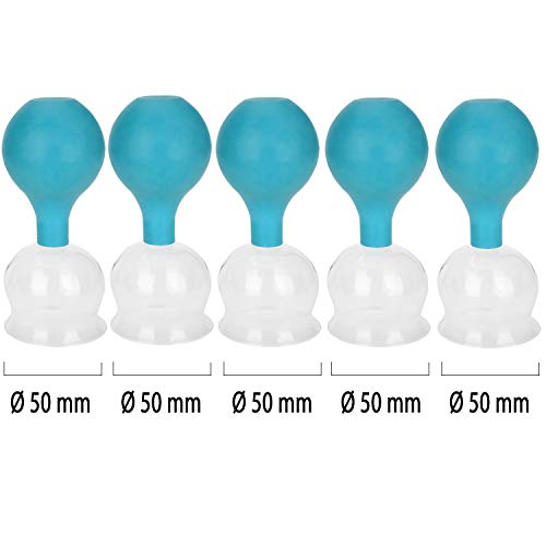 Lunata (Upgrade 2020) SET 5x Juego de Ventosas con Bola de Succión, Ø 50, Ventosa anticelulitica, Ventosas para un Masaje profesional, azul
