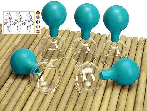 Lunata (Upgrade 2020) SET 5x Juego de Ventosas con Bola de Succión, Ø 50, Ventosa anticelulitica, Ventosas para un Masaje profesional, azul