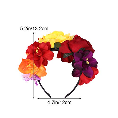 LUOEM Diadema con corona de flores Diadema con flor de rosas Disfraz Corona con flores de rosas para fiesta en la playa Fotografía de vacaciones (Colorido)