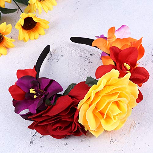 LUOEM Diadema con corona de flores Diadema con flor de rosas Disfraz Corona con flores de rosas para fiesta en la playa Fotografía de vacaciones (Colorido)