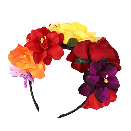 LUOEM Diadema con corona de flores Diadema con flor de rosas Disfraz Corona con flores de rosas para fiesta en la playa Fotografía de vacaciones (Colorido)
