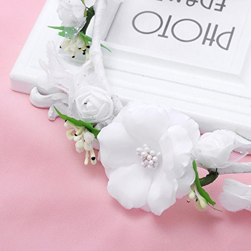 LUOEM Velo de la guirnalda de las flores de las muchachas primera decoración de la boda de la venda del velo de la comunión (blanco)