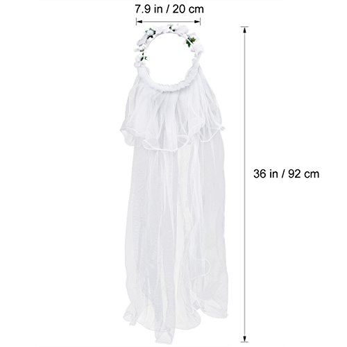 LUOEM Velo de la guirnalda de las flores de las muchachas primera decoración de la boda de la venda del velo de la comunión (blanco)