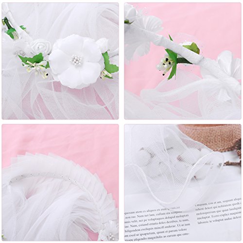 LUOEM Velo de la guirnalda de las flores de las muchachas primera decoración de la boda de la venda del velo de la comunión (blanco)