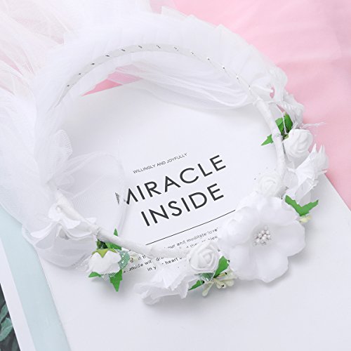 LUOEM Velo de la guirnalda de las flores de las muchachas primera decoración de la boda de la venda del velo de la comunión (blanco)