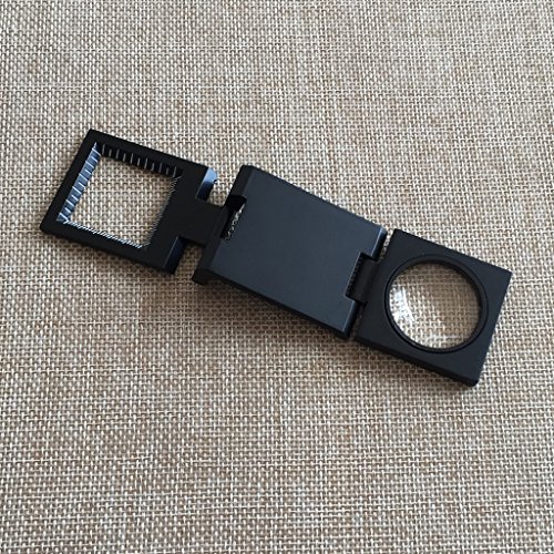 Lupa Bolsillo 10X 28mm Tela Escala de la medida Cuentahilos Metal (negro) Plegable en Tres Partes Lupa