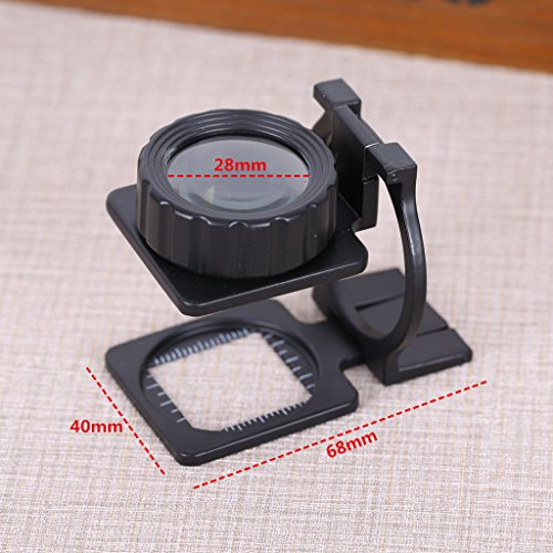 Lupa Bolsillo 20X Tela Escala de la medida Cuentahilos Metal (negro) Plegable en Tres Partes Lupa
