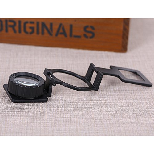 Lupa Bolsillo 20X Tela Escala de la medida Cuentahilos Metal (negro) Plegable en Tres Partes Lupa