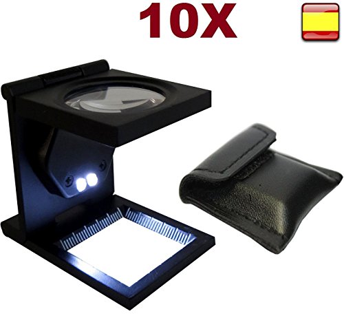 Lupa cuenta hilos 10x de aumento con luz led cuerpo metalico guia de medición