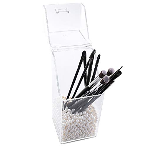 Lureme Soporte para brochas de maquillaje con tapa a prueba de polvo, organizador de maquillaje transparente con perla blanca gratis (cb000004)