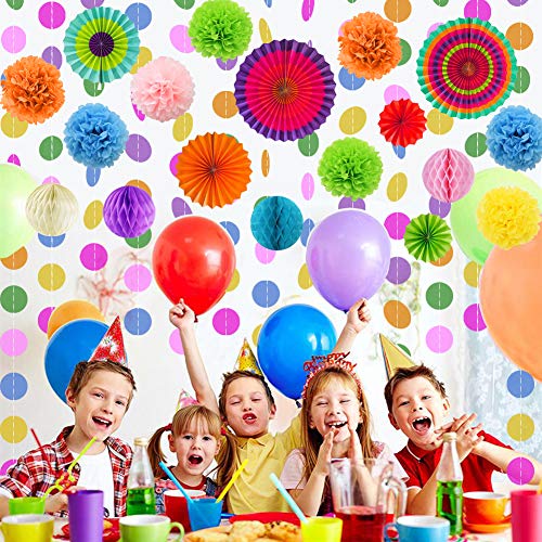 LURICO Decoración de la Fiesta, 21 Piezas Abanicos de Papel Bola de Nido Pom Poms Ventilador de Papel para Colgar Decoración para Cumpleaños Boda Carnaval Bebé Ducha Home Party Supplies Decoración