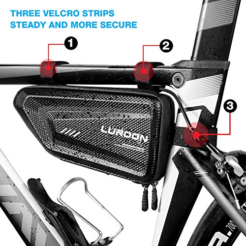LUROON Bolsa de Bicicleta Impermeable, Bolsa Triangular para Cuadro para Bici Ajustable 1.5L Grande Bolsa Marco Bicicleta para MTB Bicicleta Carretera, Bicicleta Montaña, Motocicleta Serie etc (Negro)
