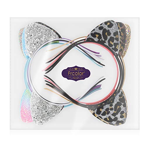 Lurrose - 12 diademas con forma de orejas de gato con purpurina, coloridas y estampadas, brillantes, accesorio para el pelo para mujeres y niñas (colores surtidos)