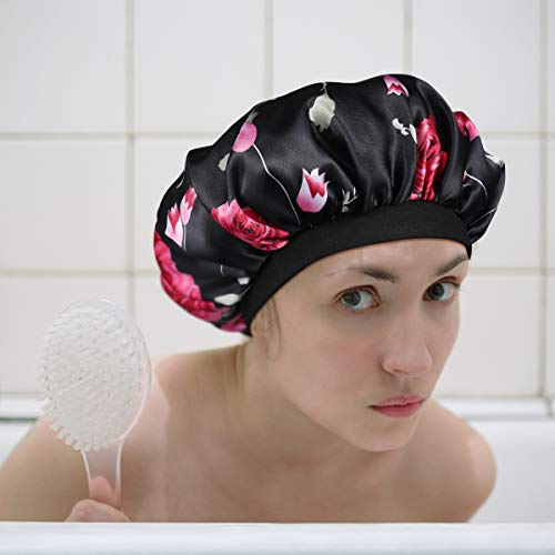 Lurrose 2 unids Sombrero de Gorro de Dormir de satén Banda Ancha Gorra de Noche Suave para Mujeres y Chicas