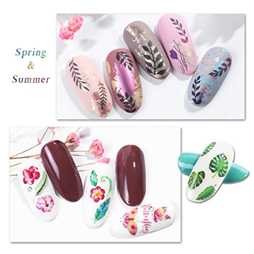 Lurrose 29 hojas de pegatinas de arte de uñas set hojas y flores transferencia de agua autoadhesivas calcomanías de uñas arte diy nail art tattoo manicure para niñas mujeres