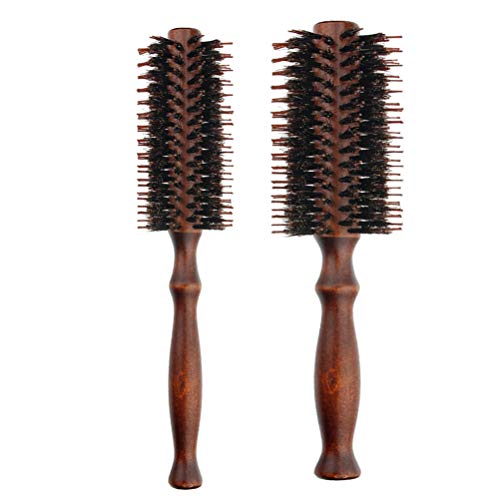 Lurrose 2pcs Peines de madera naturales del cepillo del pelo de la cerda del peine de la cerda del peine redondo la manija de madera