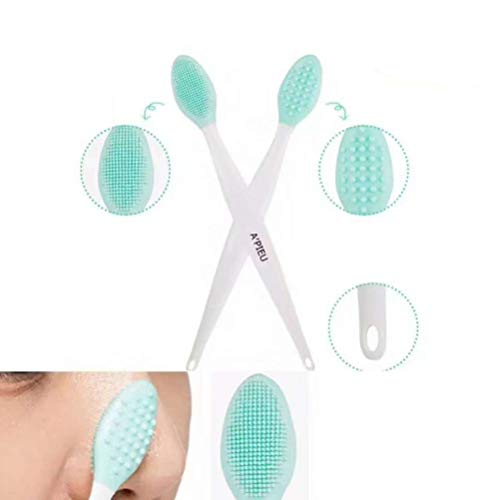 Lurrose 3pcs 2-1 Cepillo de labios exfoliante de silicona de doble cara, Cepillo facial removedor de espinilla Limpiador de nariz Limpiador de masajeador Facial