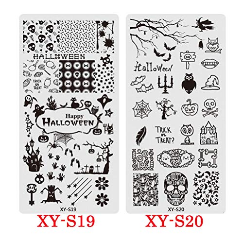 Lurrose 5 UNIDS Halloween Nail Stamping Plate Skull Pumpkin Ghost Nail Art Sticker Stamp Stencils para Niñas