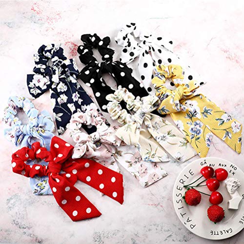 Lurrose - 8 unidades de coleteros elásticos con lazo para el pelo, bufanda, lazos para el pelo, diademas con lunares y flores para mujer