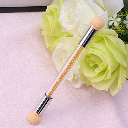 Lurrose Doble cabeza Nail Art Color Gradient Sponge Pen Brillante Rhinestone Mango Nail Art Brush con 4 cabezas de repuesto (amarillo)