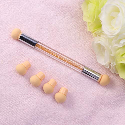 Lurrose Doble cabeza Nail Art Color Gradient Sponge Pen Brillante Rhinestone Mango Nail Art Brush con 4 cabezas de repuesto (amarillo)