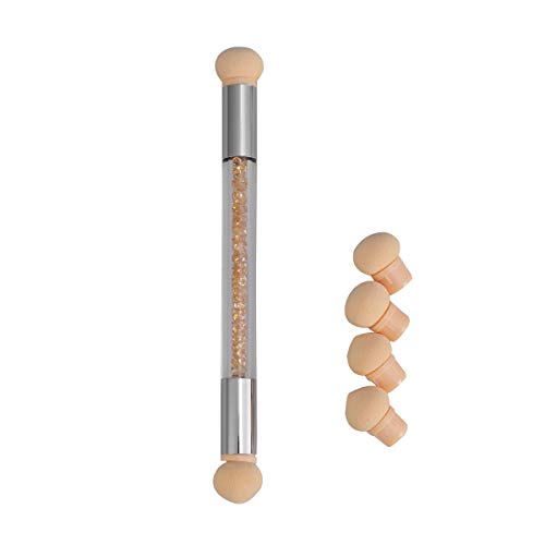 Lurrose Doble cabeza Nail Art Color Gradient Sponge Pen Brillante Rhinestone Mango Nail Art Brush con 4 cabezas de repuesto (amarillo)