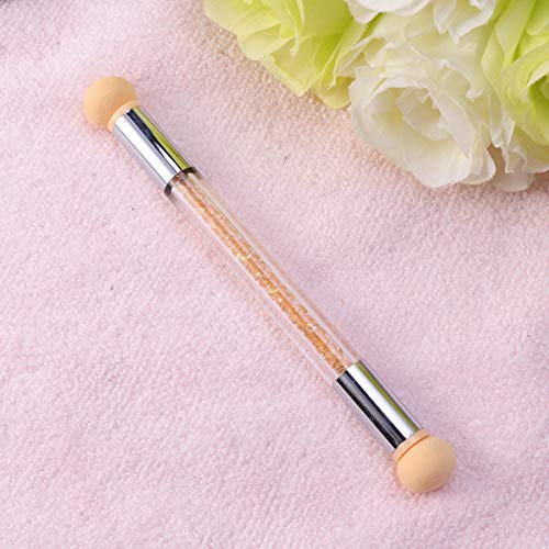 Lurrose Doble cabeza Nail Art Color Gradient Sponge Pen Brillante Rhinestone Mango Nail Art Brush con 4 cabezas de repuesto (amarillo)
