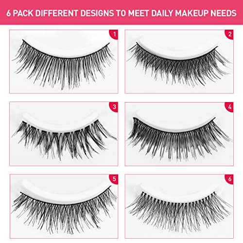 Lurrose - Juego de 60 pares de pestañas postizas, 6 estilos 3D, hecho a mano, pestañas naturales y suaves con pinzas