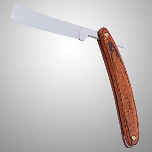 Lurrose Navaja de corte de garganta, Barbero Estilo Navaja Corte la Garganta Maquinilla de afeitar manual Navaja plegable con mango de madera