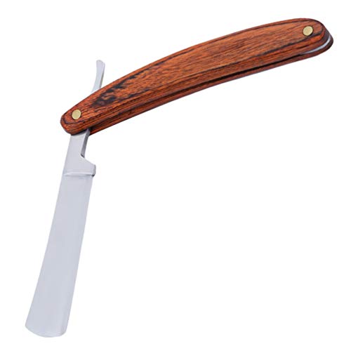 Lurrose Navaja de corte de garganta, Barbero Estilo Navaja Corte la Garganta Maquinilla de afeitar manual Navaja plegable con mango de madera