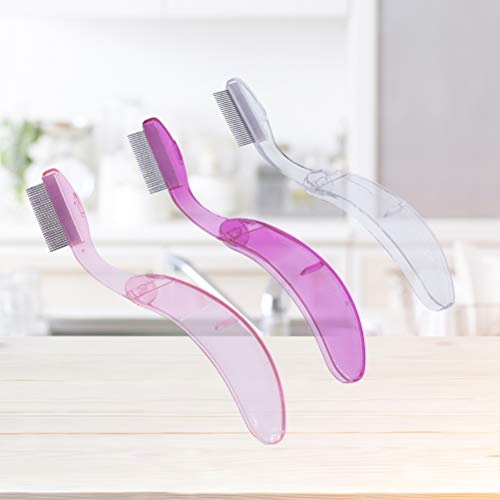 Lurrose Plegador de pestañas Plegable Dientes de metal Mango de plástico Peine de cejas Maquillaje Pincel Belleza Herramienta 1pc (Color aleatorio)