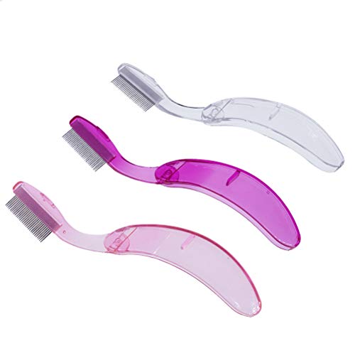 Lurrose Plegador de pestañas Plegable Dientes de metal Mango de plástico Peine de cejas Maquillaje Pincel Belleza Herramienta 1pc (Color aleatorio)