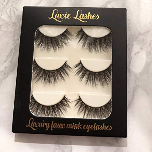 LUXIE LASHES 3D Luxury Fluffy Faux Mink Tira natural Fake pestañas largas Multipack - Paquete de 3 pares sin crueldad