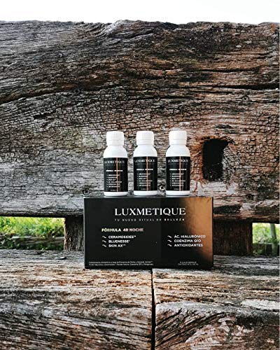 Luxmetique Fórmula 4R Noche - nutricosmético para el cuidado y rejuvecimiento de la piel a base de Extractos de Melisa, Granada, Ácido Hialurónico y Ceramosides. 450 ml - 15 viales de 30 ml