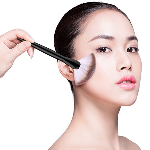 Luxspire Cepillo de Maquillaje Profesional, Cepillo de Maquillaje de Abanico Grande, Pincel para Iluminador Cepillo del Sonrojo para Polvo, Herramienta de Maquillaje para la Cara - Negro