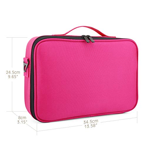 Luxspire Makeup Cosmetic Storage Bag, Portable Waterproof Double Layer Make up Case Cosmetic Pouch Travel Storage Box Toiletry Organizer Tool with Shoulder Straps - Magenta