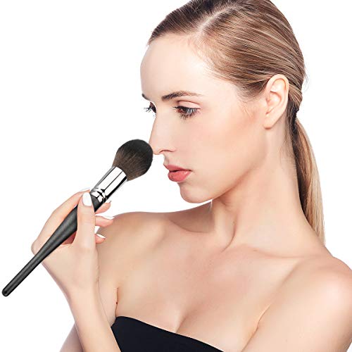 Luxspire Professional Highlighter Makeup Brush, Wooden Handle Premium Synthetic Kabuki Contouring Face Powder Brush Cosmetics Make Up Tool - Negro