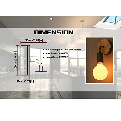 Luxvista 1x Aplique E27 Moderno Nórdico Portalámpara de Pared Redonda Base de Madera de Roble, Encendido Arriba/Abajo, Iluminación Minimalista Decorativa para Interior/Loft/Cama (Sin Bombilla, Negro)