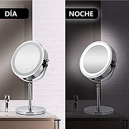 Luxvista Espejo Maquillaje con Luz LED, Doble cara 1x/10x Aumento 18 Luces LED 360° Rotación Redondo Cosmética Espejo luminoso portátil, Profesional para baño,Vanidad, Vestirse, Afeitarse, Viajar
