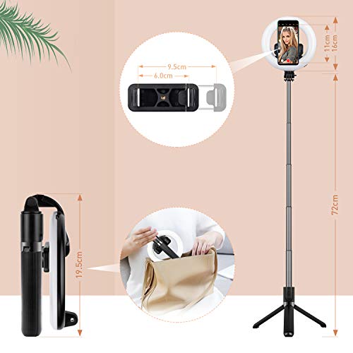 Luz de Anillo Led con Trípode, WACCET 6" LED Luz del Anillo con 3 Colores 9 Brillos Control Remoto, LED Ring Light para Youtube Transmisión en Vivo Maquillaje Selfie Fotografía Tiktok