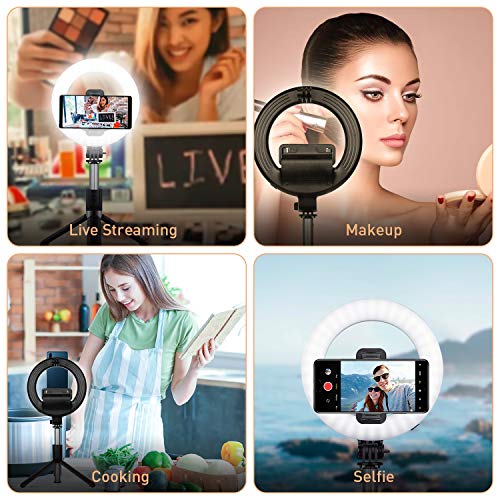 Luz de Anillo Led con Trípode, WACCET 6" LED Luz del Anillo con 3 Colores 9 Brillos Control Remoto, LED Ring Light para Youtube Transmisión en Vivo Maquillaje Selfie Fotografía Tiktok