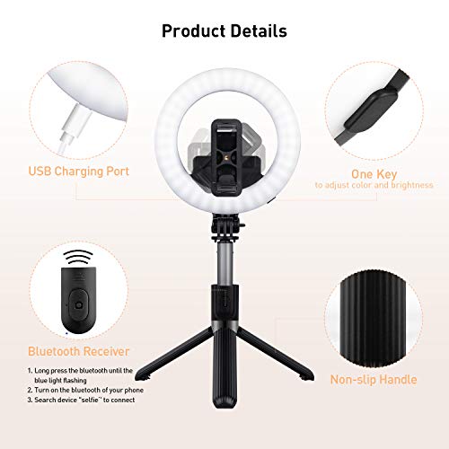 Luz de Anillo Led con Trípode, WACCET 6" LED Luz del Anillo con 3 Colores 9 Brillos Control Remoto, LED Ring Light para Youtube Transmisión en Vivo Maquillaje Selfie Fotografía Tiktok