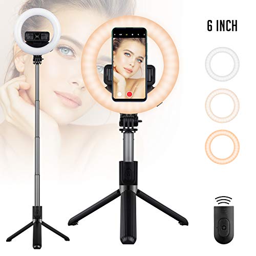 Luz de Anillo Led con Trípode, WACCET 6" LED Luz del Anillo con 3 Colores 9 Brillos Control Remoto, LED Ring Light para Youtube Transmisión en Vivo Maquillaje Selfie Fotografía Tiktok