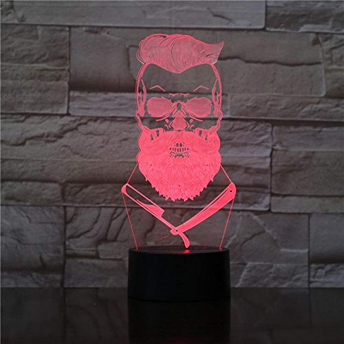 Luz De Ilusión 3D Luz De Noche Led Barbero Calavera Óptica Hipster Esqueleto Peluquería Lámpara De Mesa De Afeitado Signo Visual Regalo Lámpara De Dormir Para Niños
