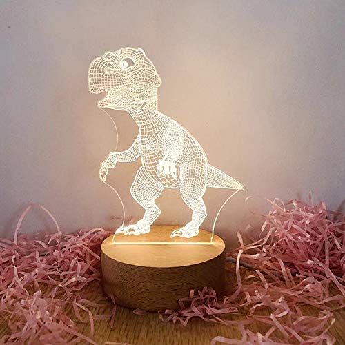 Luz de Noche Creativa led de Madera Maciza lámpara de Mesa 3D Regalos electrónicos de Boutique de Alta Gama Modelos de enchufes de Tres Colores de Dinosaurios al por Mayor (4W)